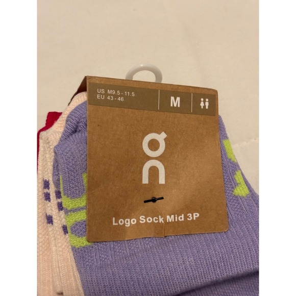 On Running Logo Sock Mid 3P Orchid Comet Cotton Blend Athletic Socks 3 Pack M - Picture 2 of 6